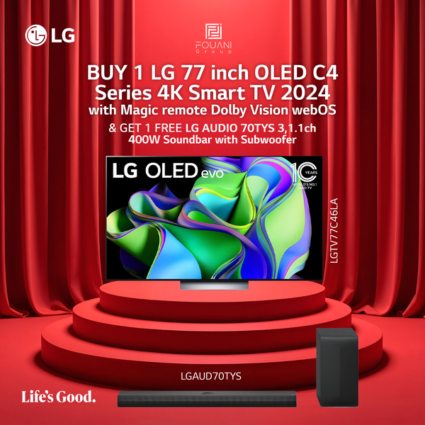 BUY LG 77 Inch OLED evo C4 4K Smart TV AI Magic remote Dolby Vision webOS24 2024 And Get 1 Free LG Audio 3,1.1ch 400W Sound Bar